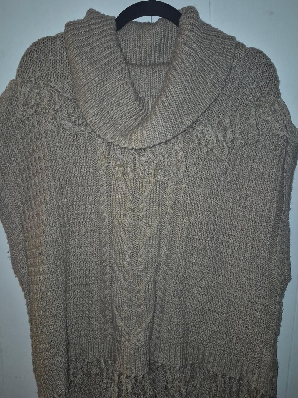 Ella Moss Taupe Cable Knit Turtleneck Poncho